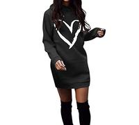 Pulloverkleid Damen Winter -Sweatkleid Damen Ohne Kapuze Winterkleid Damen Langarm Warm Mini Kleider Sexy Kurz Oversize Sweatshirts Casual Pulli Kleid mit Herz Muster Minikleid für Frauen Herbst