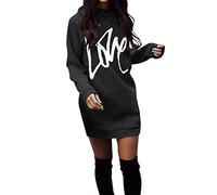 Pulloverkleid Damen Winter -Sweatkleid Damen Ohne Kapuze Winterkleid Damen Langarm Warm Mini Kleider Sexy Kurz Oversize Sweatshirts Casual Pulli Kleid mit Herz Muster Minikleid für Frauen Herbst