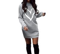 Pulloverkleid Damen Winter -Sweatkleid Damen Ohne Kapuze Winterkleid Damen Langarm Warm Mini Kleider Sexy Kurz Oversize Sweatshirts Casual Pulli Kleid mit Herz Muster Minikleid für Frauen Herbst