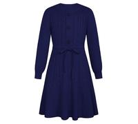 Pulloverkleid Kinder A-Linie Puffärmel Partykleid Prinzessin Kleid Elegant Swing Kleid 7-8 Jahre/Marineblau-6