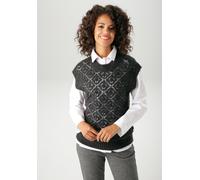 Pullunder ANISTON CASUAL, Damen, Gr. 48, schwarz (anthrazitmeliert), Strick, Obermaterial: 100% Polyacryl, meliert, figurumspielend hüftbedeckend, Rundhals, Rippstrickbündchen, Pullover Pullunder, mit