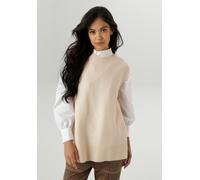 Pullunder ANISTON SELECTED, Damen, Gr. 44, beige (beige, melange), Feinstrick, Obermaterial: 73% Polyacryl, 24% Polyester, 3% Elasthan, meliert, unifarben, Basic, lässig geschnitten hüftbedeckend, Run