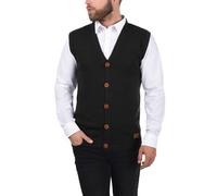 Pullunder BLEND "BHLennardo", Herren, Gr. XL, schwarz, Feinstrick, 50% Baumwolle, 50% Polyacryl, unifarben, regular fit normal, V-Ausschnitt, Pullover, Stilvoller Pullunder mit Holzknopf-Leiste (20421