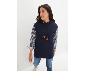 Pullunder BONPRIX, Damen, Gr. 44/46 (L), blau (dunkelblau meliert), Web, Obermaterial: 70% Baumwolle, 30% Polyamid, meliert, oversize normal, ohne Ausschnitt, Pullover Pullunder, mit Stehkragen und Ka
