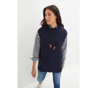 Pullunder BONPRIX, Damen, Gr. 52/54 (XXL), blau (dunkelblau meliert), Web, Obermaterial: 70% Baumwolle, 30% Polyamid, meliert, oversize normal, ohne Ausschnitt, Pullover Pullunder, Kapuzen-Pullunder,