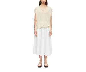 Pullunder COMMA, Damen, Gr. S, oat milk, Strick, Obermaterial: 57% Leinen, 27% Viskose, 16% Polyester, unifarben, lässig geschnitten hüftbedeckend, V-Ausschnitt, Bündchen, Pullover Pullunder, mit V-Au