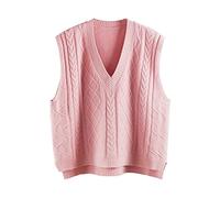 Pullunder Damen Ärmellos,Damen Strickpullover Weste Klassisch Einfarbig Zopfmuster V-Ausschnitt Herbst Winter Ärmellos Weicher Warmer Pullover Gilets Pullover Stricken Tank Top Cami Weste Bluse,Rosa