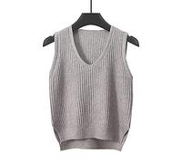 Pullunder Damen Ärmellos,Damen Strickpullover Weste Mode Casual Einfarbig Rippenstreifen V-Ausschnitt Herbst Winter Lose Ärmellose Pullover Gilets Pullover Stricken Tank Top Cami Weste Bluse,Grau,S