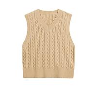 Pullunder Damen Ärmellos,Damen Strickpullover Weste Mode Kurz Einfarbig Zopfmuster Spleißen V-Ausschnitt Herbst Winter Lose Ärmellose Pullover Gilets Pullover Stricken Tank Top Cami Weste Bluse,B