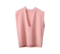 Pullunder Damen Ärmellos,Damen Strickpullover Weste Mode Süß Einfarbig Gerippt Spleißen V-Ausschnitt Herbst Winter Lose Ärmellose Pullover Gilets Pullover Stricken Tank Top Cami Weste Bluse,Beige,M