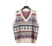 Pullunder Damen Ärmellos,Damen Strickpullover Weste Vintage Weihnachten Schneeflocken Streifen Jacquard V-Ausschnitt Herbst Winter Warmer Ärmelloser Pullover Gilets Pullover Stricken Tank Top Cami