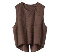 Pullunder Damen Ärmellos,Damen Wolle Strickpullover Weste Mode Kaffee Zopfmuster Jacquard Rundhals Ärmellos Pullover Gilets Herbst Lose Weicher Rücken Split Pullover Strick Tank Top Cami Weste,L