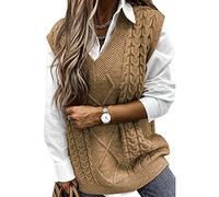 Pullunder Damen Ärmellos Pullover Vest Vintage Casual Strickweste V-Ausschnitt Weste Pullunder Winter Herbst Sweater Strickpullover,Khaki XL
