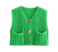 Pullunder Damen Ärmellos Strickjacke Elegant Strickpulli Damen Mit Tasche Strick Weste Casual Strickweste Pullover Frauen Mode Strickpullover Warm Dicker Winterpullover Kurz Sweater Vest