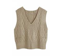 Pullunder Damen Ärmellos V-Ausschnitt Strickweste Pullover Elegant Strickpullover Strickpulli Casual Damen Herbst Winterpullover Sweater Vest Khaki XL