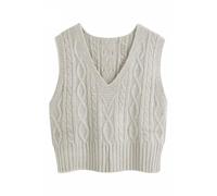 Pullunder Damen Ärmellos V-Ausschnitt Strickweste Pullover Elegant Strickpullover Strickpulli Casual Damen Herbst Winterpullover Sweater Vest Beige XXL