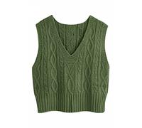 Pullunder Damen Ärmellos V-Ausschnitt Strickweste Pullover Elegant Strickpullover Strickpulli Casual Damen Herbst Winterpullover Sweater Vest Grün XL
