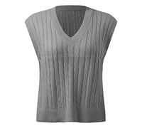 Pullunder Damen Ärmellos V Ausschnitt Strickweste Tank Top Weste Strick Casual Pullunder Sweater Weste Sweatshirt Herbst Freizeit Tops