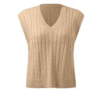 Pullunder Damen Ärmellos V Ausschnitt Strickweste Tank Top Weste Strick Casual Pullunder Sweater Weste Sweatshirt Herbst Freizeit Tops