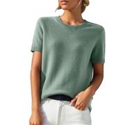 pullunder damen Pullover Kurzarm Strick Tshirt Rundhals Elegante Strickpullover Pulli Sweatshirt Einfarbig Sommershirt Sommerpullover Leicht Kurzarmpullover Halbarm Shirt pullover damen frühling (G,L)