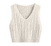 Pullunder Damen Strick Tank Top Crop Sweater Pullover Mädchen Freizeit Ärmellos Strickpullover Casual Einfarbig Strickweste Häkelweste Tanktop Basic Strickpullunder Streetwear Soft Casual (Beige, M)