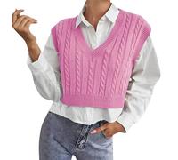 Pullunder Damen Strick Weste Mädchen Ärmellos Strick Pullunder Strickweste Kurz Tank Top Winter Weste Freizeit Tops Strick V Ausschnitt Strickpullunder Business Freizeit Sweater Weste Frauen (S)