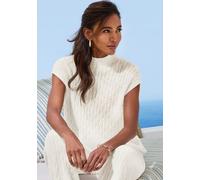 Pullunder FRENCH CONNECTION, Damen, Gr. 36/38, weiß (creme), Strick, Obermaterial: 33% Nylon, 32% Polyacryl, 30% Baumwolle, 5% Elasthan, Zopfmuster, figurumspielend hüftlang, Rundhals, Pullover Pullun