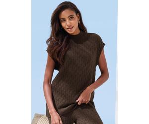 Pullunder FRENCH CONNECTION "- Strickshirt", Damen, Gr. 32/34, braun, Strick, Obermaterial: 33% Nylon, 32% Polyacryl, 30% Baumwolle, 5% Elasthan, Zopfmuster, unifarben, figurumspielend hüftlang, Rundh