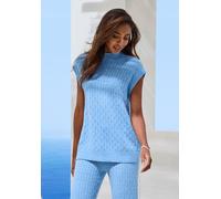 Pullunder FRENCH CONNECTION "- Strickshirt", Damen, Gr. 40/42, blau, Strick, Obermaterial: 33% Nylon, 32% Polyacryl, 30% Baumwolle, 5% Elasthan, Zopfmuster, unifarben, figurumspielend hüftlang, Rundha
