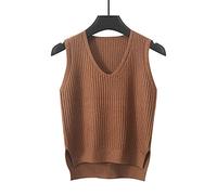 Pullunder Für Damen,Damen Strickpullover Weste Mode Casual Einfarbig Rippenstreifen V-Ausschnitt Herbst Winter Lose Ärmellose Pullover Gilets Pullover Stricken Tank Top Cami Weste Bluse,Apricot,M