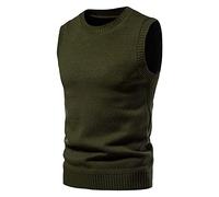 Pullunder Für Herren,Herren Strickwesten Lässige Mode Einfarbig Slim Fit Rundhalsausschnitt Armygreen Herbst Winter Verdicken Warme Ärmellose Tasche Strickjacke Slipover Weste Pullover Tank Tops,M