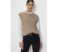 Pullunder HECHTER PARIS, Damen, Gr. 44/46, beige (sand melange), Strick, Obermaterial: 50% Baumwolle, 50% Polyacryl, meliert, lässig geschnitten hüftlang, Rundhals, Pullover Pullunder, mit Strickmuste