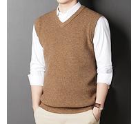 Pullunder Herren Ärmellos,Herren Strickpullover Weste Casual Braun Rippstrick Slim Fit V-Ausschnitt Herbst Winter Grob Warm Ärmellos Classic Business Strick Pullover Weste Weste Stricken Tank Tops