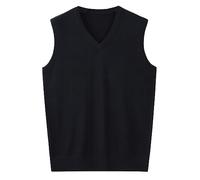 Pullunder Herren Ärmellose Strickweste V-Ausschnitt Strick Pullover Weste Winter Einfarbig Sleeveless Strickpullover für Männer Lässige Feinstrick Pulloverwestee für Klassische