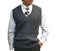 Pullunder Herren,Herren-Strickpullover Vintage-Stil Einfarbig Zopfmuster Slipover V-Ausschnitt Ärmellos Klassische Business-Strickwaren Pullover Gilet Weste Herbst-Winter Warme Strick-Tanktops Dunk
