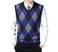 Pullunder Herren Strickpullover Ärmellos Pullover Strickweste Ärmellose Weste Wollweste Wolle Vest Herren-Westen Herrenwesten Cardigan Herbstmode Für Männer V Ausschnitt Gilet Blau L