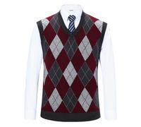 Pullunder Herren Strickpullover Ärmellos Pullover Strickweste Ärmellose Weste Wollweste Wolle Vest Herren-Westen Herrenwesten Cardigan Herbstmode Für Männer V Ausschnitt Gilet Rot XL
