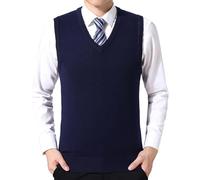 Pullunder Herren Strickpullover Ärmellos Strickweste Pullover Wollweste Sakko V Ausschnitt Vest Weste Argyle Gilet Herbstmode Für Männer Krageneinsatz Ärmellose Wolle Herrenwesten Marine M