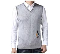 Pullunder Herren Strickpullover Ärmellos Strickweste Weste Krageneinsatz Sakko Vest Herrenwesten Pullover Wolle Herren-Westen Ärmellose Herbstmode Für Männer V Ausschnitt Gilet Hellgrau 4XL