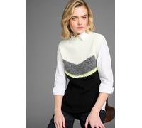 Pullunder LAURA SCOTT, Damen, Gr. 48/50, schwarz-weiß (schwarz, weiß, lime), Grobstrick, Obermaterial: 50% Baumwolle, 50% Polyacryl, gemustert, gestreift, figurumspielend hüftbedeckend, Rundhals, Pull