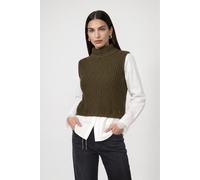 Pullunder MONARI "Pullunder Basic Chenille", Damen, Gr. 42, grün (olive), Strick, Obermaterial: 100% Polyester, unifarben, regular fit taillenbedeckt, Rundhals, Pullover Pullunder, Regular fit mit Ste
