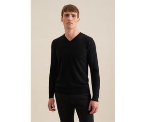 Pullunder SEIDENSTICKER "Schwarze Rose", Herren, Gr. L, schwarz, 100% Wolle, unifarben, regular fit, V-Ausschnitt, Pullover Pullunder, 1/1 V-Neck Uni (20041139-L) schwarz