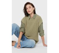 Pullunder SENSES.THE LABEL, Damen, Gr. XL/XXL, light sage, Material: 82% Baumwolle, 18% Leinen, Strukturmuster, regular fit normal, Rundhals, weit normaler Saum, Pullover Pullunder, im Rippstrickmuste