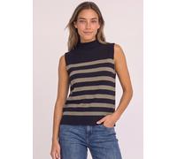 Pullunder STREET ONE, Damen, Gr. 38, indigo night, Feinstrick;Stoff, 30% Polyester, 27% Polyacryl, 23% Polyamid, 20% Viskose, gestreift, normal normal, hoch geschlossener Ausschnitt, abgesteppt, Pullo