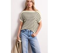 Kurzarmpullover STREET ONE, Damen, Gr. 40, soft beige, Stoff, 100% Viskose, gestreift, normal normal, Rundhals, Rippbündchen, Pullover, mit U-Boot-Ausschnitt (55145009-40) soft beige