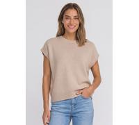 Pullunder STREET ONE, Damen, Gr. 44, beige (light sepia sand), Web, 65% Baumwolle, 35% Polyamid, unifarben, comfort fit normal, Rundhals, Rippbündchen, Pullover Pullunder, mit Rundhalsausschnitt (3170