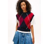 Pullunder TOMMY JEANS "TJW ARGYLE SWEATER VEST", Damen, Gr. M (38), schwarz night navy, Strick, Obermaterial: 69% Polyacryl, 23% Polyester, 8% Alpaka, kariert, normal, Rundhals, Pullover Pullunder, Ar
