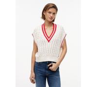 Pullunder TOMMY JEANS "TJW TIPPING V NECK CABLE VEST", Damen, Gr. M (40), weiß (ancient weiß), Strick, Obermaterial: 100% Baumwolle, unifarben mit Farbeinsatz, normal, V-Ausschnitt, Pullover Pullunder