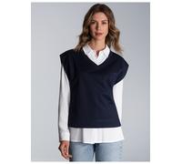 Pullunder TRIGEMA "TRIGEMA Pullunder mit V-Ausschnitt", Damen, Gr. M, blau (navy), Sweatware, 70% Baumwolle, 30% Polyester, Basic, V-Ausschnitt, Pullover Pullunder (39518944-M) navy