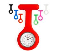 PULOX 3er-Set Schwesternuhr mit Pulsskala und Sekundenzeiger - 1 x Quarzuhr und 6 x hygienische Silikonhülle mit Anstecknadel